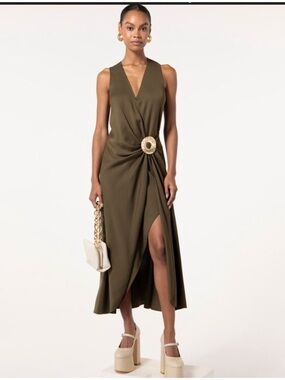 sienna olive knit midi dress Erin Long Sleeves Knit dress in Sienna – Pink Haley main image 1